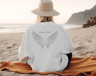 Angelwings sweater with slogan Always Protected, round neck, unisex sweatshirt