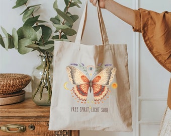 Jutebeutel mit Schmetterlings Motiv und Spruch, Baumwolltasche, Einkaufstasche, Tote Bag