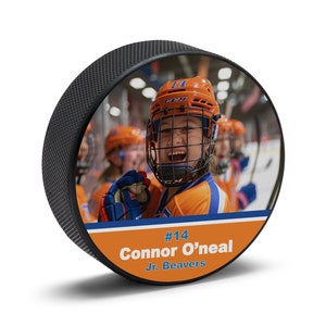 Custom Hockey Pucks Make for great custom hockey gifts, customized hockey team gifts, custom hockey mom gifts, personalized hockey gifts
