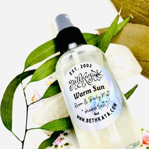 WARM SUN - Limited Series Spray - Notes of Satsuma, Warm Vanilla, Tangerine with Crystals - Room & Body Mist Signature By BethKaya 4oz