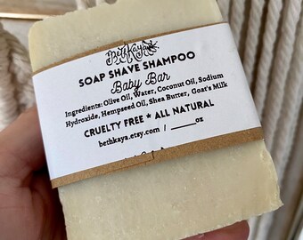 BABY BAR - Gentle, Fragrance Free, Goatsmilk Shampoo Shave and Body Wash Bar - For sensitive Skin and Babies By BethKaya