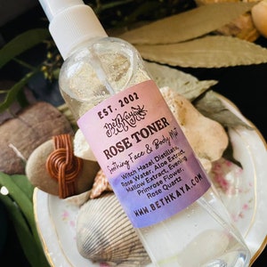ROSE TONER -  Renewing Facial and Room Mist Infused with Rose Quartz, Amethyst and Moonstone - By BethKaya 4oz!