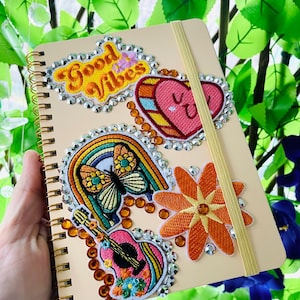 JOURNAL - One-of-a-Kind Hand-Decorated Journal — Embellished Patchwork Cover with Beads & Bedazzle | By: BethKaya