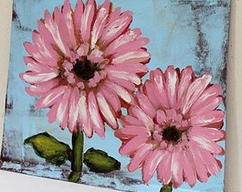 Pink Gerber Daisy Original Painting on Vintage Metal, Original Art, Patio Decor, Outdoor Decor, Porch Decor, Winjimir, Home Decor, Gift