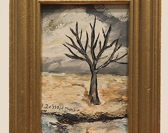 Bare Tree in Winter, Miniature Original Landscape Painting, Original Art, Winjimir, Gallery Wall, Home Decor, Gifts for Him, Wall Art, Gift