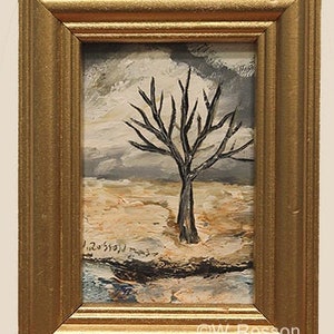 Bare Tree in Winter, Miniature Original Landscape Painting, Original Art, Winjimir, Gallery Wall, Home Decor, Gifts for Him, Wall Art, Gift image 1