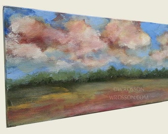 Blue Sky, Pink Clouds, Original Painting, Landscape Painting, Home Decor, Office Decor, Wall Art, Gift, Winjimir, 10x20, Fine Art,