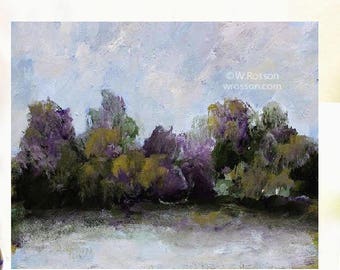 Blue Sky, Stream, Violet, Lavender, Trees, Landscape Painting, Original Painting, Home Decor, Office, Wall Art, Bedroom Decor, Art, winjimir