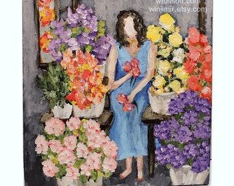 Bloom Broker, Flower Lady, Flower Market, Original Painting, Figure Painting, Flower Painting, Home Decor, Office Decor, Gallery Wall, Gift