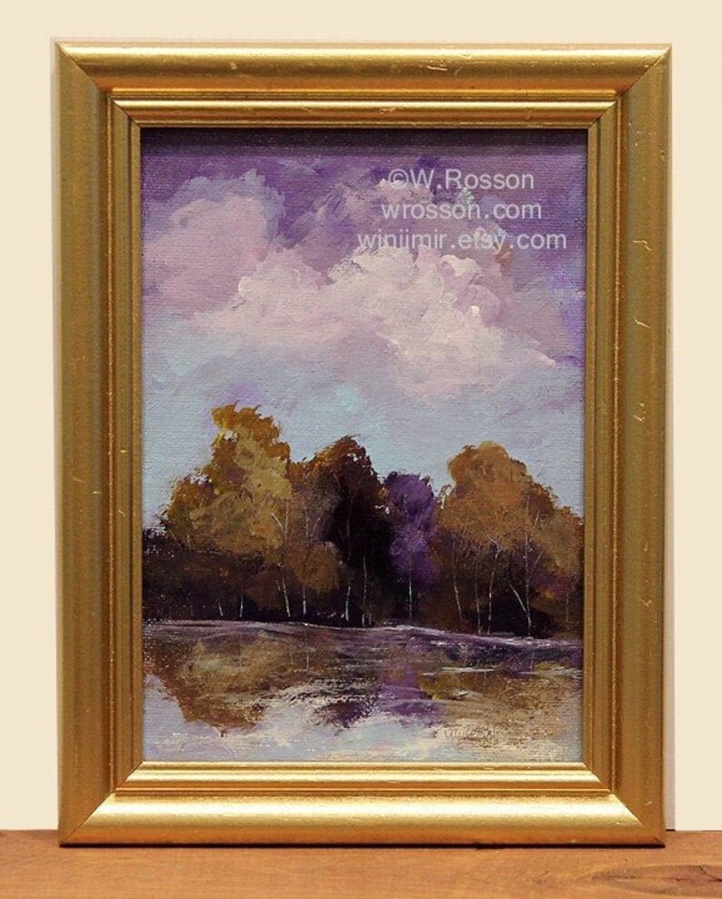 Purple Sky, Framed Original Painting, Original Art, Wall Art, Home, Office, Decor, Gallery Wall, Winjimir, Tree Painting, Landscape Painting image 1