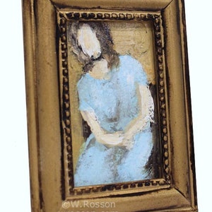 Miniature Figure Painting, Framed Original Painting, Winjimir, Woman with Blue Dress, Home and Office Decor, Gallery Wall, Gifts under 40 image 3