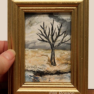 Bare Tree in Winter, Miniature Original Landscape Painting, Original Art, Winjimir, Gallery Wall, Home Decor, Gifts for Him, Wall Art, Gift image 3