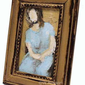 Miniature Figure Painting, Framed Original Painting, Winjimir, Woman with Blue Dress, Home and Office Decor, Gallery Wall, Gifts under 40 image 2