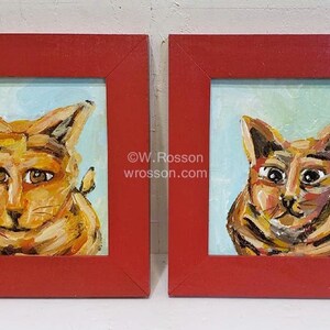 Sill Cat Paintings, Set of Two, Winjimir, Original Paintings, Original Art, Framed Cat Art, Cat Lovers Gift, Animal Portraits, Funny Cats image 1