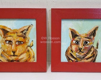 Sill Cat Paintings, Set of Two, Winjimir, Original Paintings, Original Art, Framed Cat Art, Cat Lovers Gift, Animal Portraits, Funny Cats