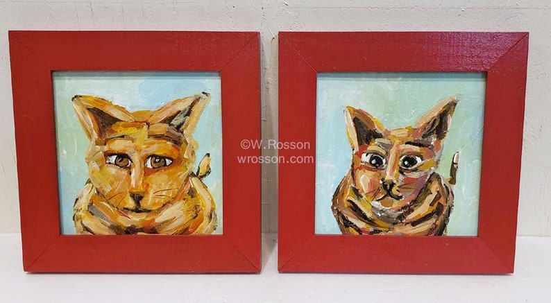 Sill Cat Paintings, Set of Two, Winjimir, Original Paintings, Original Art, Framed Cat Art, Cat Lovers Gift, Animal Portraits, Funny Cats image 1