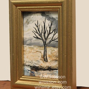 Bare Tree in Winter, Miniature Original Landscape Painting, Original Art, Winjimir, Gallery Wall, Home Decor, Gifts for Him, Wall Art, Gift image 2