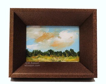 Miniature Landscape Painting, Framed Original Painting, Winjimir, Blue Sky, Clouds, Home Decor, Office Decor, Gallery Wall, Gifts under 40
