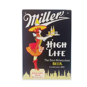 Miller High Life-Server Best Milwaukee Beer Since 1855-Beer Tin Sign- New Bar entertainment Decor Wall Hanging 8x12