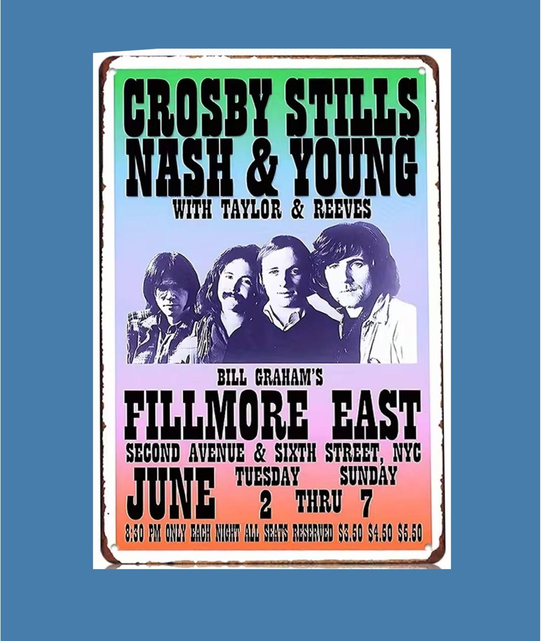 1969 Filmore East Crosby Still Nash Young Tin Sign Concert Poster ...