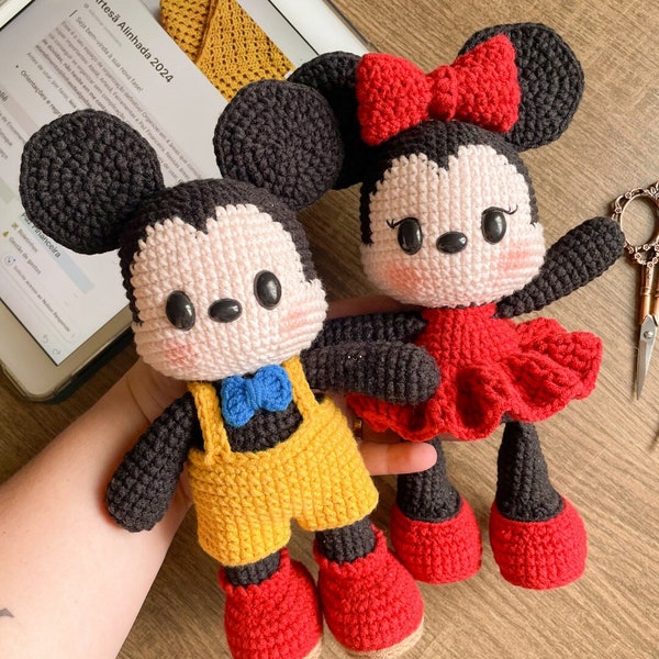 Mickey and Minnie Mouse large size English crochet pattern, Mickey crochet pattern, Minnie crochet pattern