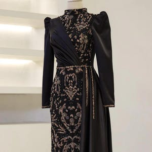 Elegant Modest Evening Dress  Evening Dress Hijab Evening Dress Islamic Dress Hijab-Friendly-Dubai Style Long Sleeve Nikkah Gown