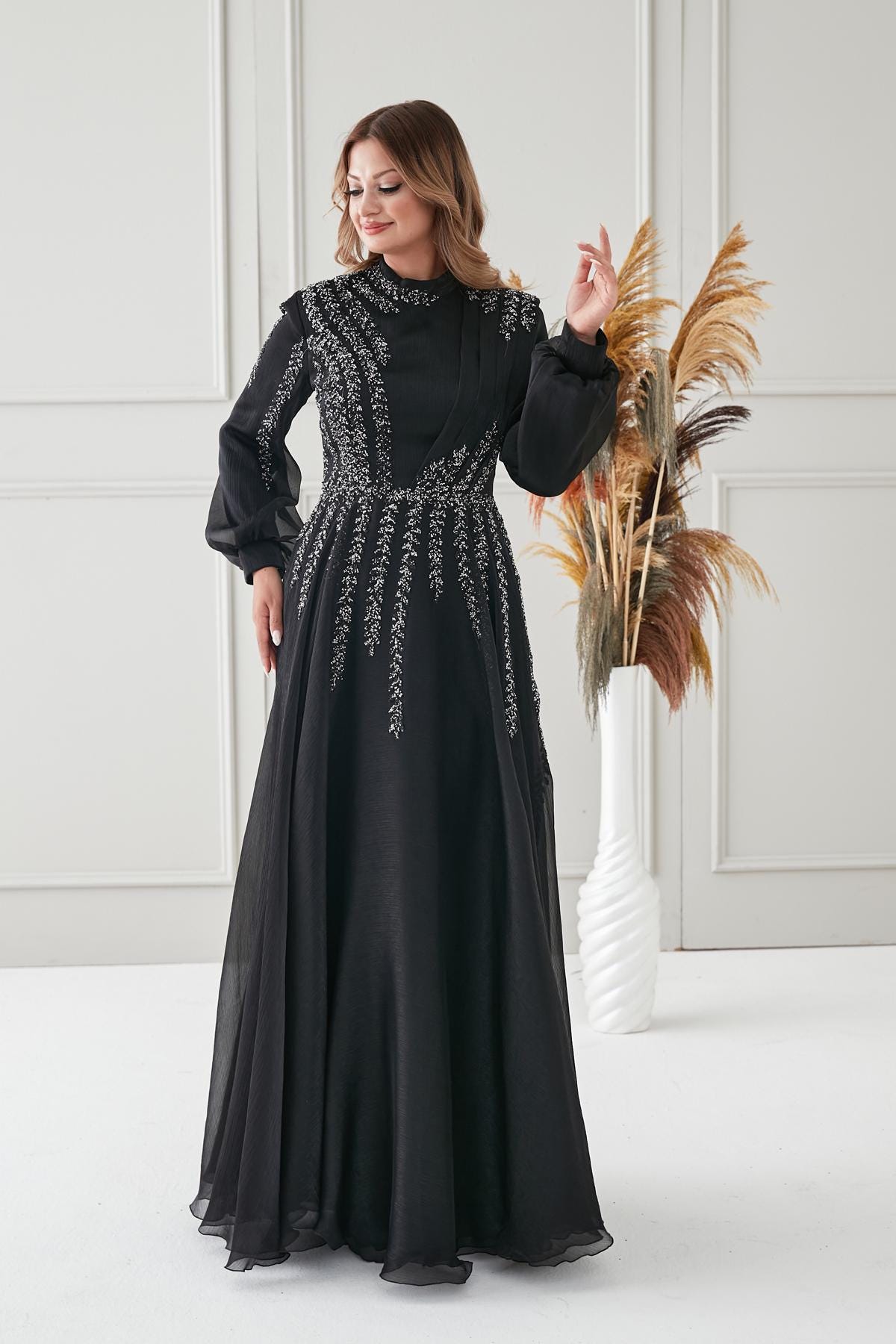 Modest Evening Dress Hijab Evening Dress Islamic Dress Elegant Modest Evening Dress Hijab-Friendly-Dubai Style Long Sleeve Nikkah Gown
