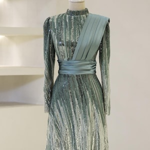 Elegancka skromna suknia wieczorowa Hidżab wieczorowa sukienka islamska Hidżab-przyjazna-styl Dubaju długa rękawowa suknia Nikkah na specjalne okazje