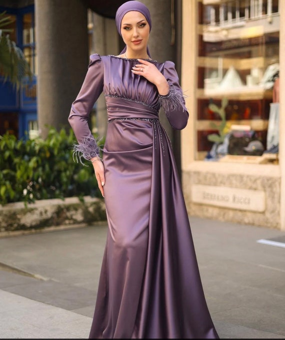 Handmade Satin Evening Dress: Elegant Islamic Hijab Gown - Etsy Israel Handmade Satin Evening Dress: Elegant Islamic Hijab Gown - Etsy Israel