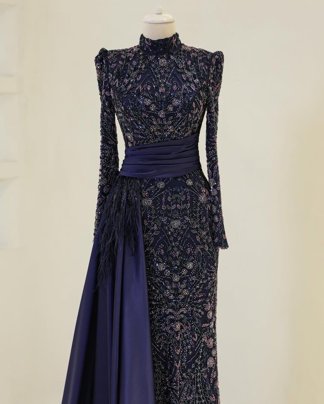 green emerald velvet dress High-Collar Dress with Embellished Shoulders – Gattinolli by Marwan main image 0