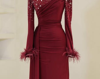 Bescheidenes Abendkleid Hijab Abendkleid Islamisches Kleid Elegantes bescheidenes Abendkleid Hijab-Freundlich-Dubai Stil Langarm Nikkah Kleid