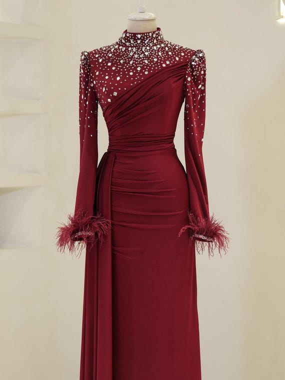burgundy dubai evening dresses W&C Shahrazad Dubai Abaya Burgundy  Moda Natty