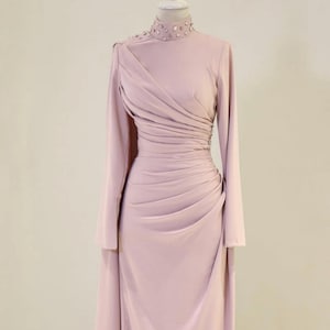 Elegant Modest Evening Dress  Evening Dress Hijab Evening Dress Islamic Dress Hijab-Friendly-Dubai Style Long Sleeve Nikkah Gown