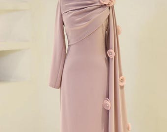 Elegantes bescheidenes Abendkleid Abendkleid Abendkleid Hijab Abendkleid Islamisches Kleid Hijab-Freundlich-Dubai Stil Langarm Nikkah Kleid