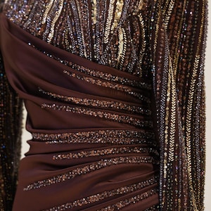 green emerald velvet dress Ladivine CH054 Long Sleeve Formal Sequin Fitted Evening Dress