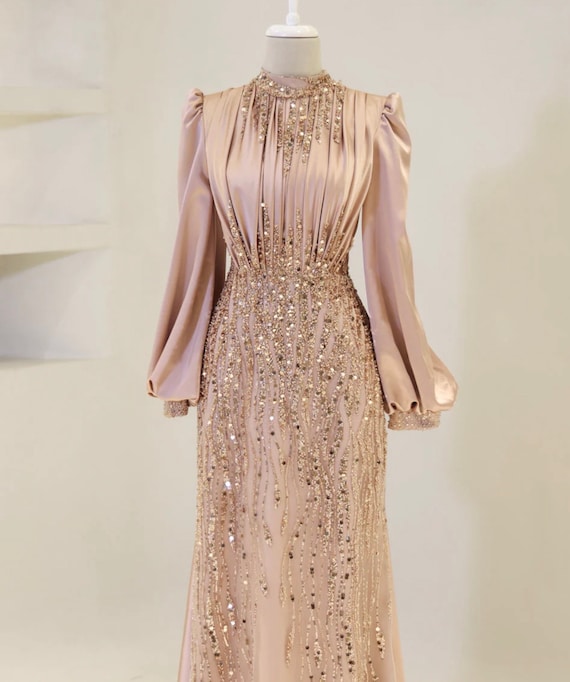 evening dress dubai Arab Dubai Evening Dress Silver Gray Woman Wedding Party Prom Formal G –  Jill Wish main image 0
