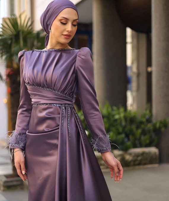 Handmade Satin Evening Dress: Elegant Islamic Hijab Gown - Etsy Israel Handmade Satin Evening Dress: Elegant Islamic Hijab Gown - Etsy Israel