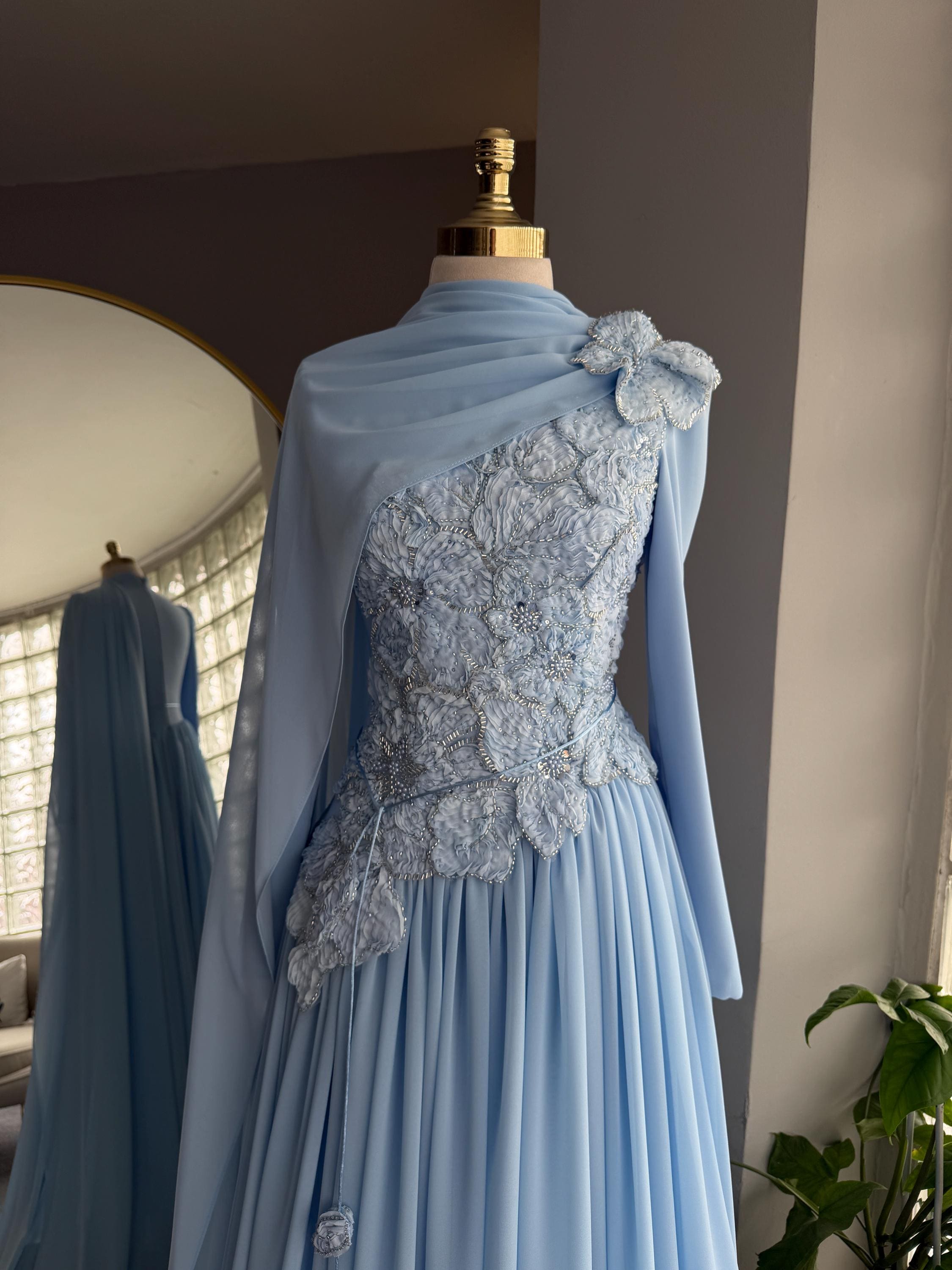 Blue Muslim Wedding Dress