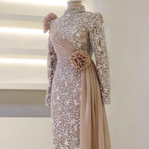 Modest Evening Dress Hijab Evening Dress Islamic Dress Elegant Modest Evening Dress Hijab-Friendly-Dubai Style Long Sleeve Nikkah Gown