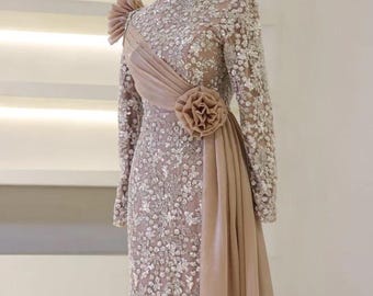 Handmade Satin Islamic Prom Dress: Beaded Sequin Abaya Gown