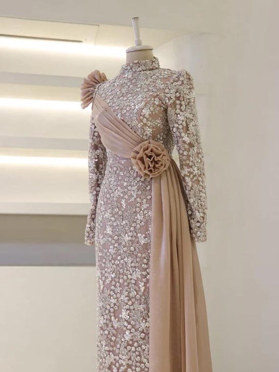 open lace back dress High Neck Modest Muslim Ball Gown Wedding Dress main image 1