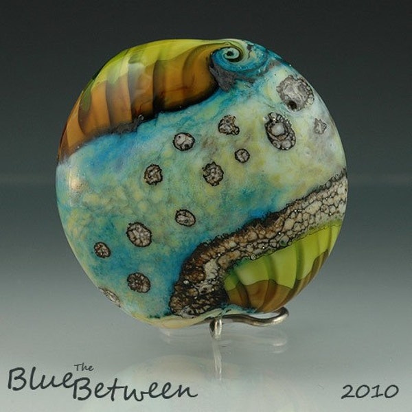 Other World - Handmade Lampwork Glass Lentil Focal Bead in Blue and Green