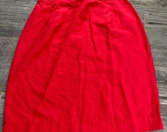 Vintage 90s Red Linen Blend Pencil Skirt