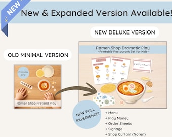 Juego de simulación de tienda de ramen imprimible (versión minimalista) / Juego de comida dramático / Comida japonesa para cortar y jugar (PDF)