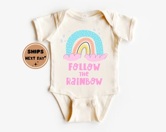 Follow The Rainbow Girly Baby Onesie, Follow The Rainbow Toddler Tee, Toddler Girl Gift, Cute Baby Girl Gift