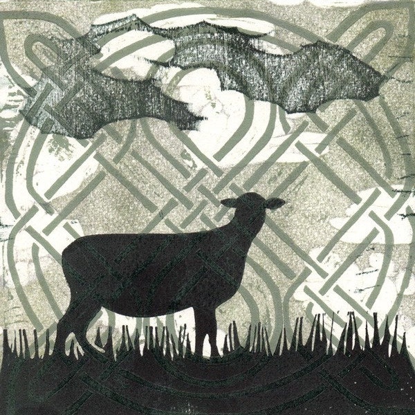 Celtic Sheep - original woodcut print, CoProduction by AzureGrackle and Procyonidae