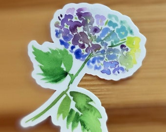Blue Hydrangea Vinyl Sticker | Watercolor Garden Flower Decal | Die Cut Durable Weatherproof Sticker