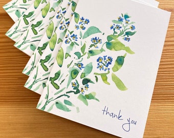 Forget-Me-Not Thank You Note Cards - Watercolor Botanical Boxed Thank You Cards - Blue Floral Note Cards - Box of 8