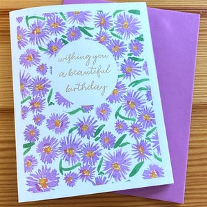 Watercolor Purple Asters Birthday Card: Floral Greeting