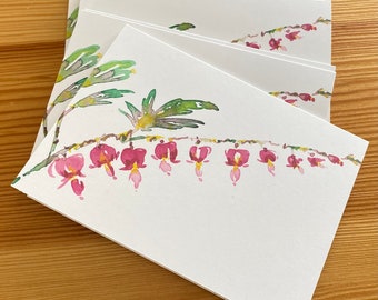 Bleeding Heart Blank Note Cards - Boxed Blank Botanical Note Cards - Watercolor Floral Note Cards - Box of 8